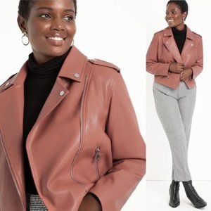 Eloquii Faux Leather Moto Jacket in Mauve | 18/20